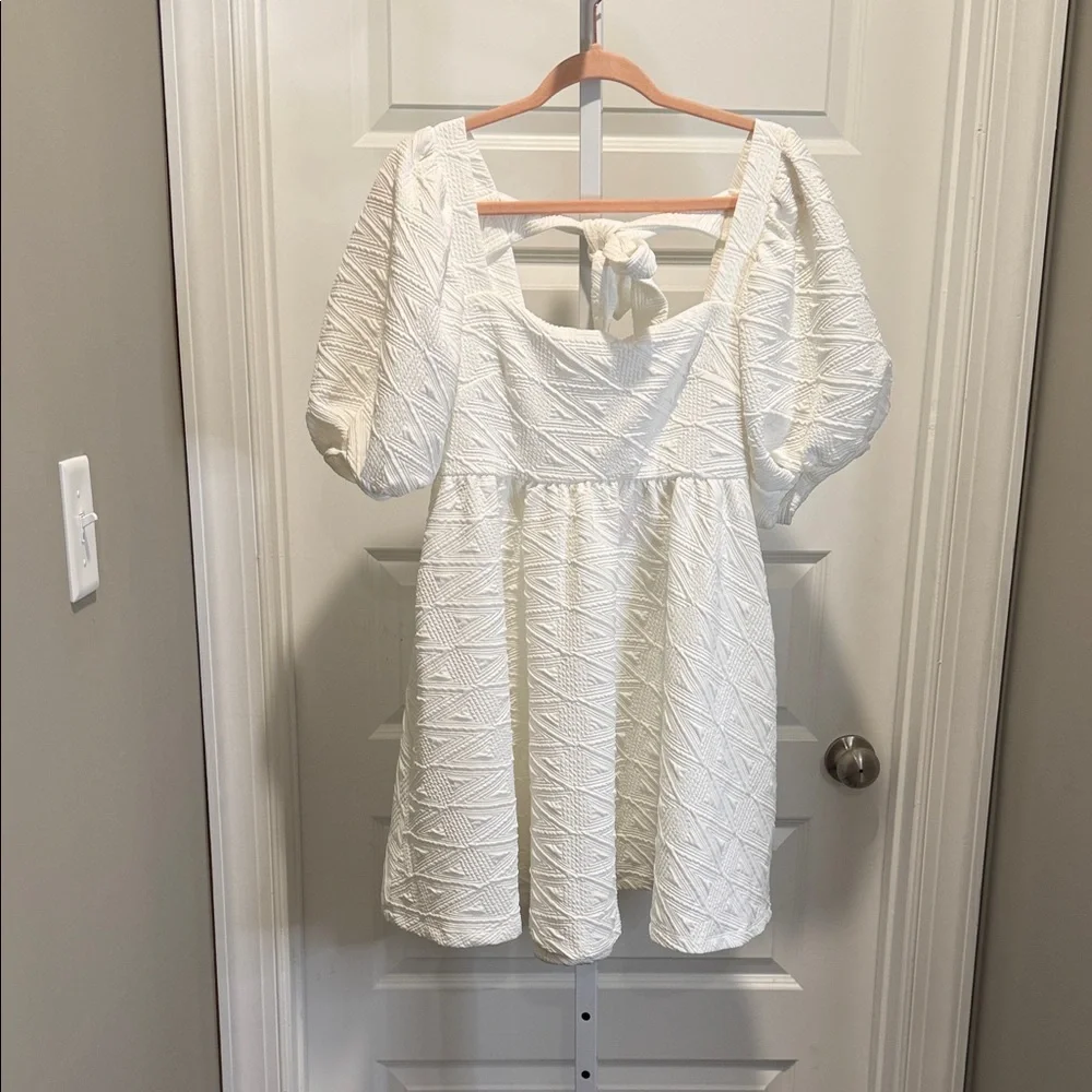 Free People‎ Violet Mini Dress White Puff Sleeve Bow Back NWT M
